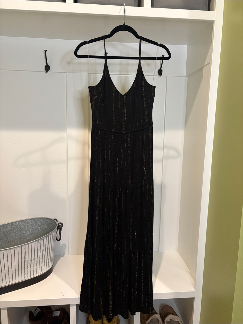Trixxi Black Maxi Dress with Metallic Gold Stripes